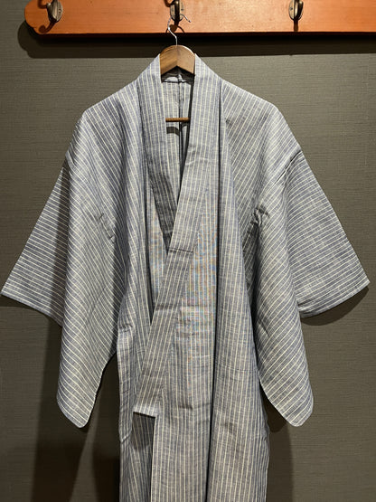 備後織木綿「シャンブレー（縞）/Bluegray」メンズプレタキモノ（M)サイズ