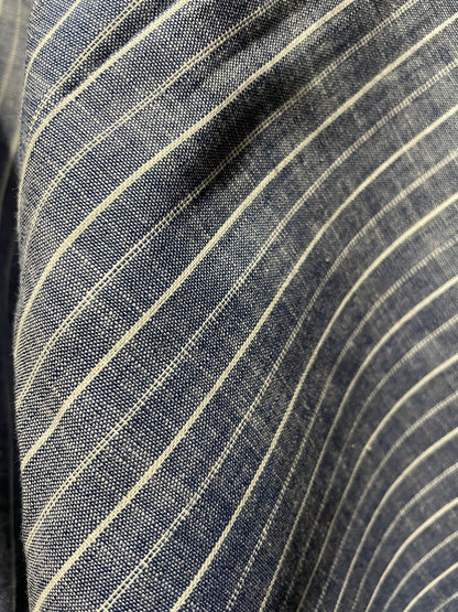 備後織木綿「シャンブレー（縞）/Bluegray」メンズプレタキモノ（M)サイズ