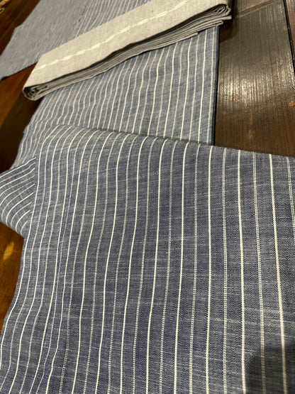 備後織木綿「シャンブレー（縞）/Bluegray」メンズプレタキモノ（M)サイズ