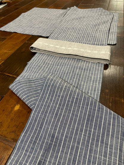 備後織木綿「シャンブレー（縞）/Bluegray」メンズプレタキモノ（M)サイズ