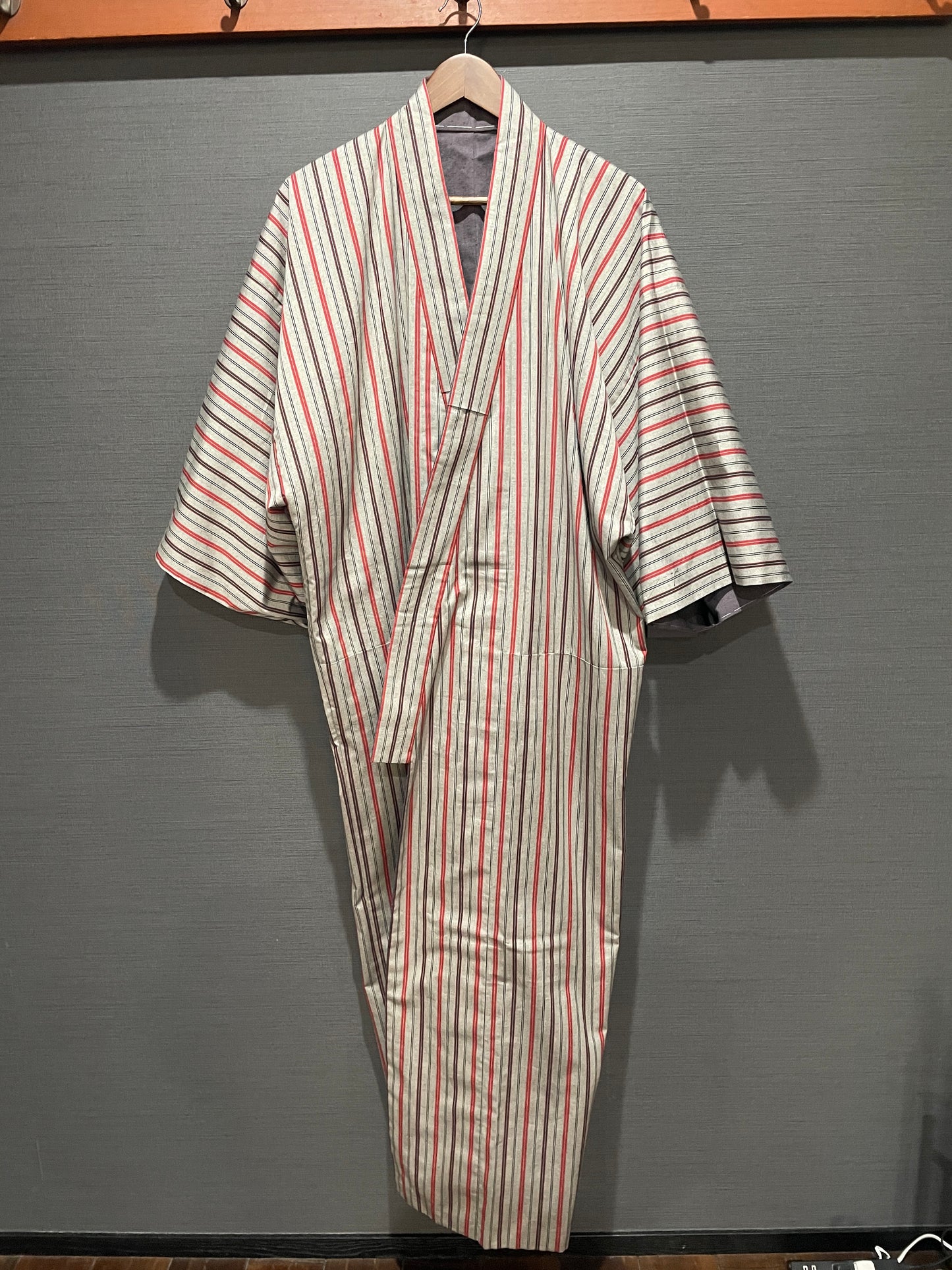 (SUI MEN/Pret-a-porter) Cotton linen kimono "Cotton linen/Yatarashima" Men's size L/single-ply/with lining 