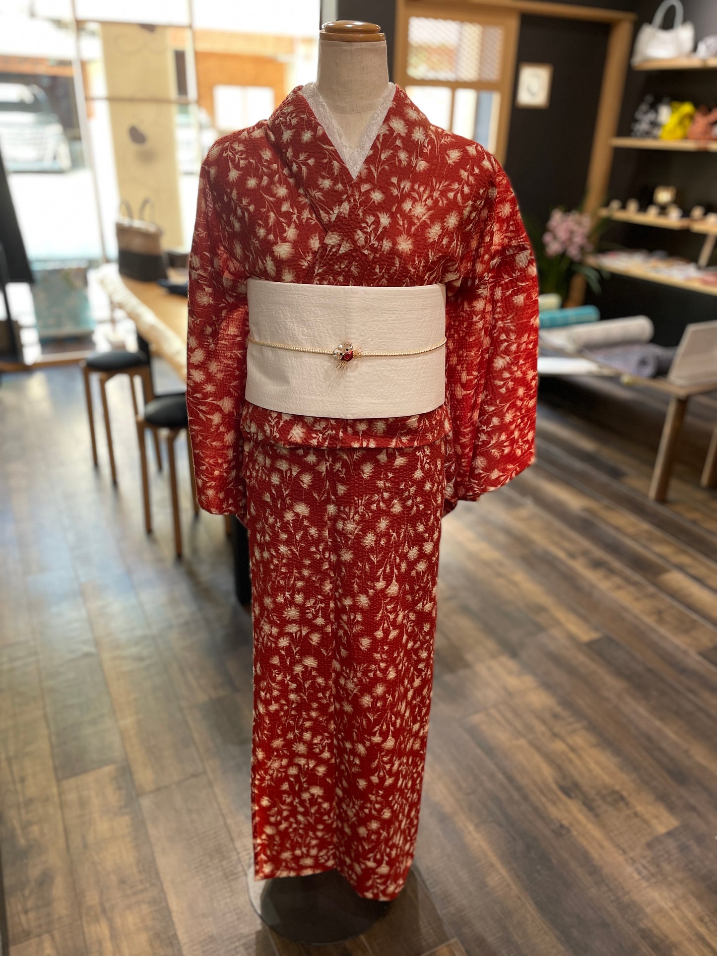 (KUON) Cotton lace kimono "Marriage" with single tailoring 