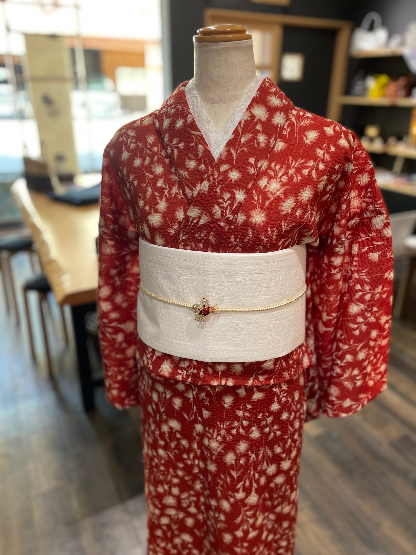(KUON) Cotton lace kimono "Marriage" with single tailoring 