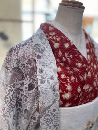 (KUON) Cotton lace kimono "Marriage" with single tailoring 