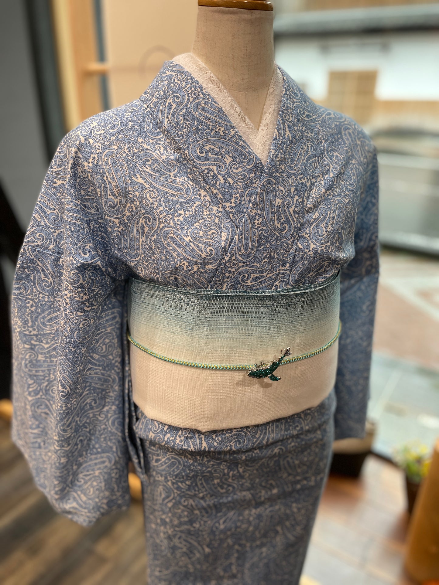 (KUON) Cotton lace kimono "Marriage" with single tailoring 