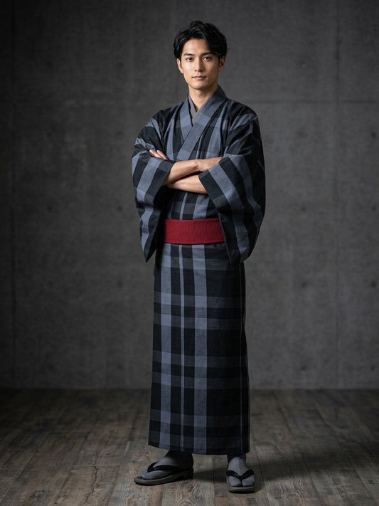 (伊勢木綿) メンズキモノ「縞格子 / ISEMOMEN」フルオーダー仕立て付き