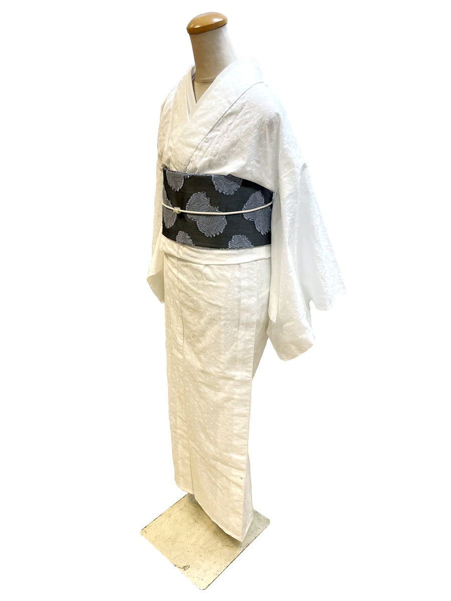 (KUON) Flower Embroidered Cotton Kimono "blossom" with Single-ply 