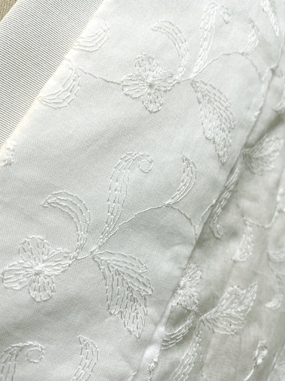 (KUON) Flower Embroidered Cotton Kimono "blossom" with Single-ply 