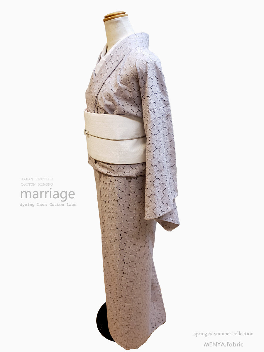 (KUON) Cotton lace kimono "Marriage" with single tailoring 