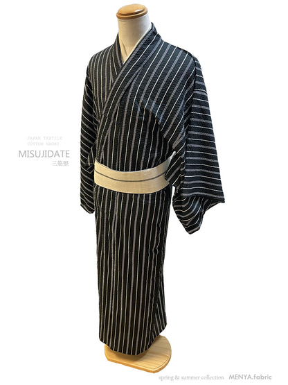 (SUI MEN/Pret-a-porter) Cotton kimono "MISUJIDATE/Three stripes vertical" single-layered/Men's size L 