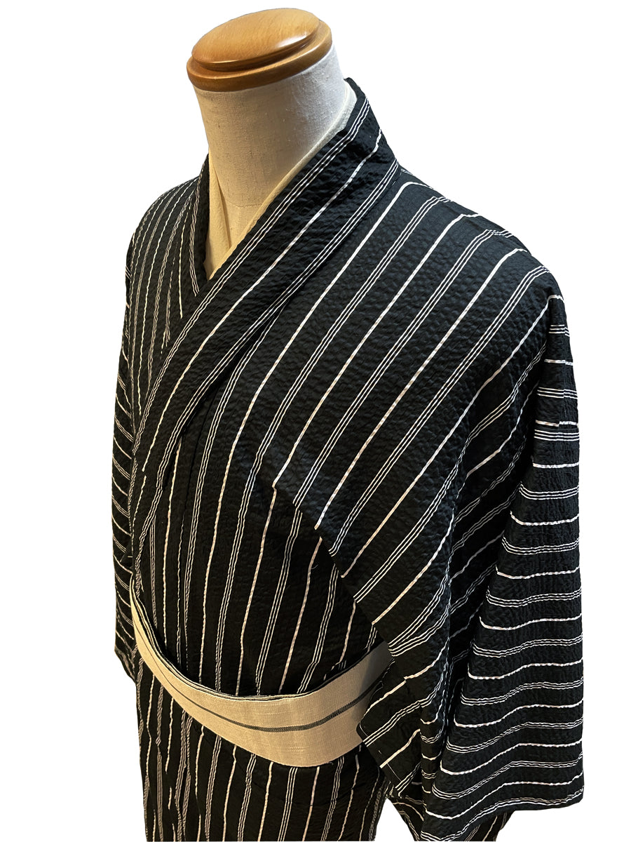 (SUI MEN/Pret-a-porter) Cotton kimono "MISUJIDATE/Three stripes vertical" single-layered/Men's size L 