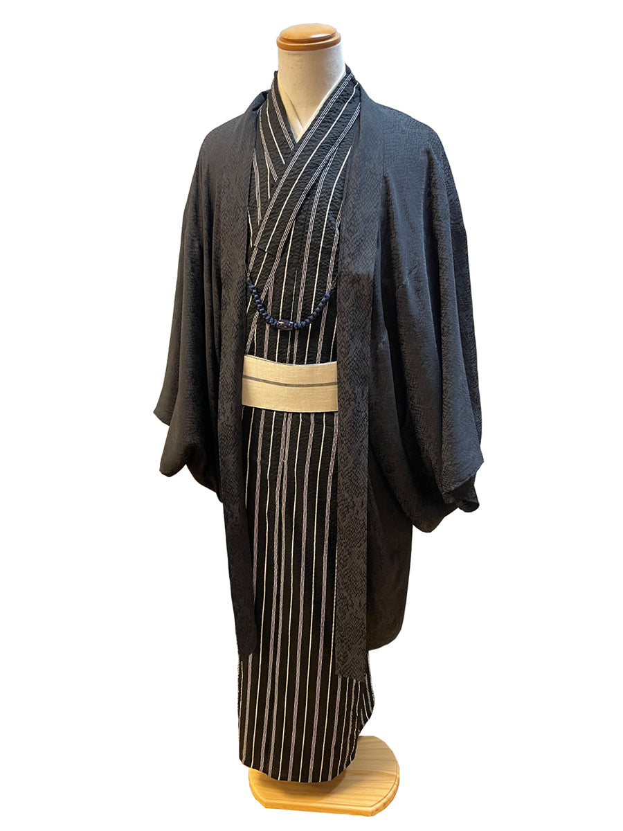 (SUI MEN/Pret-a-porter) Cotton kimono "MISUJIDATE/Three stripes vertical" single-layered/Men's size L 