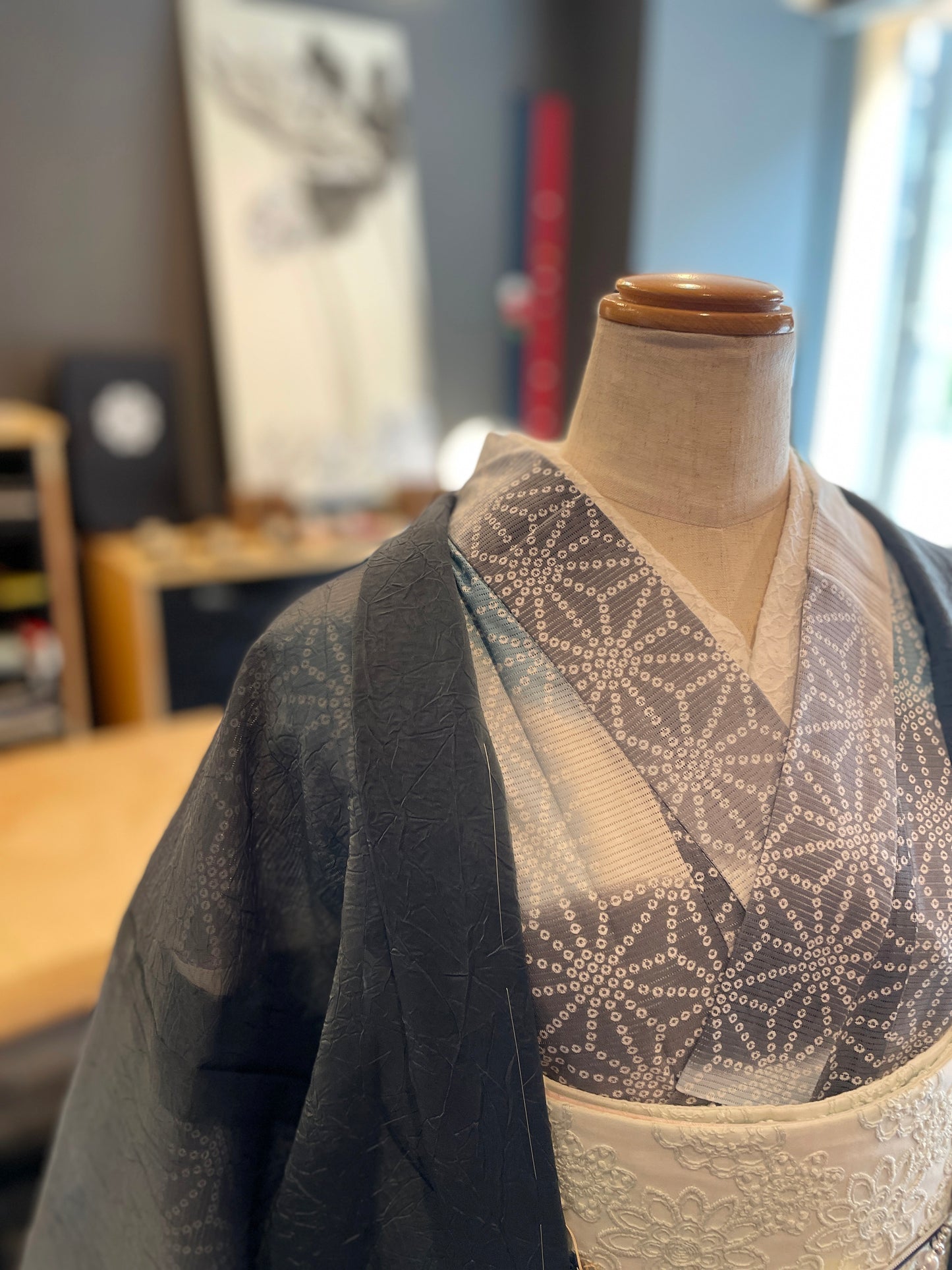 (KUON) Cotton lace kimono "Marriage" with single tailoring 