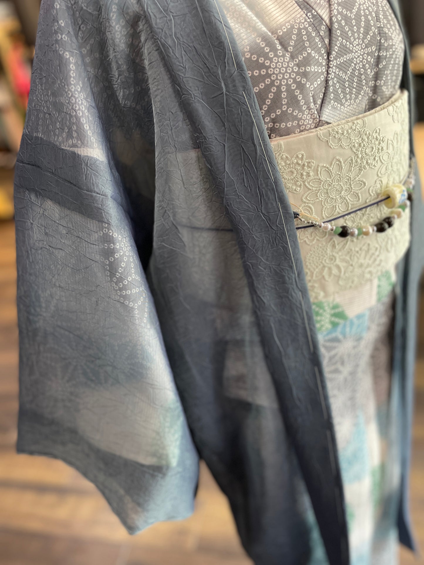 (KUON) Cotton lace kimono "Marriage" with single tailoring 