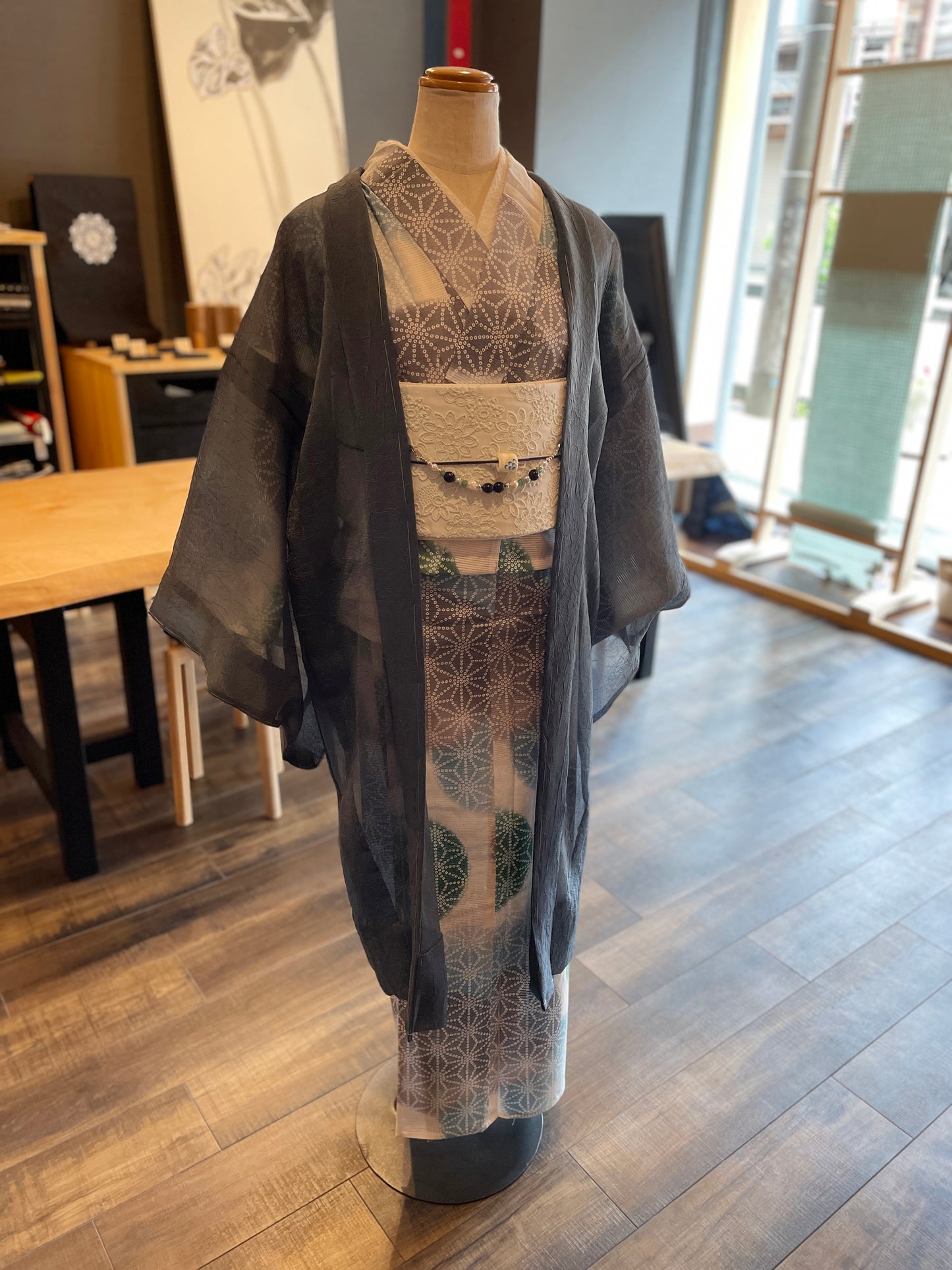 (KUON) Cotton lace kimono "Marriage" with single tailoring 