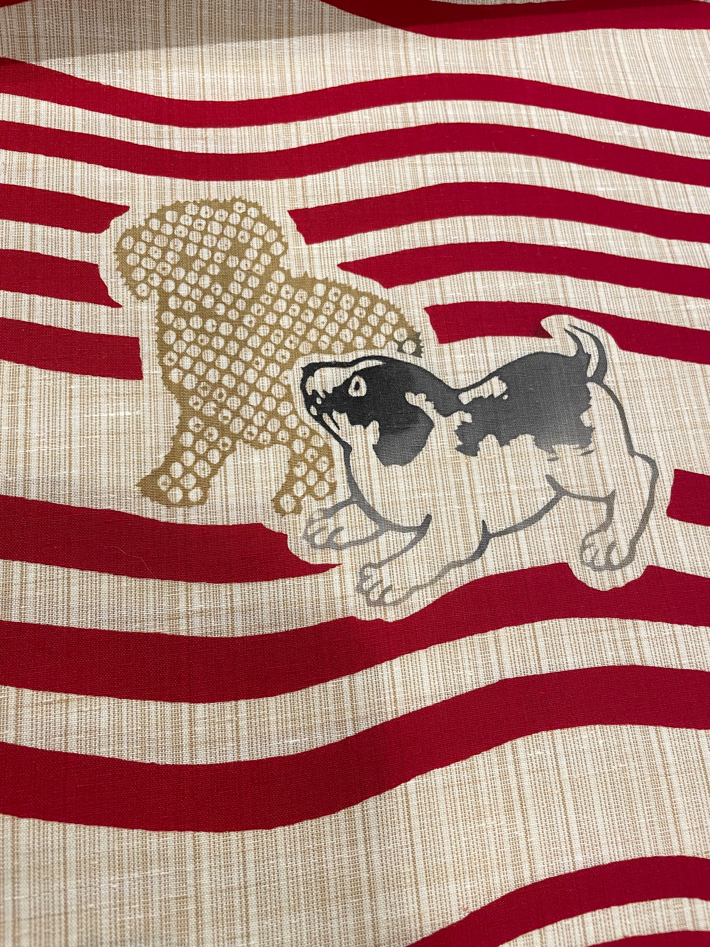 Sankatsu-dyed yukata "Reprinted puppy/red"