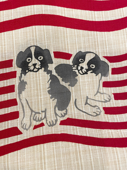 Sankatsu-dyed yukata "Reprinted puppy/red"