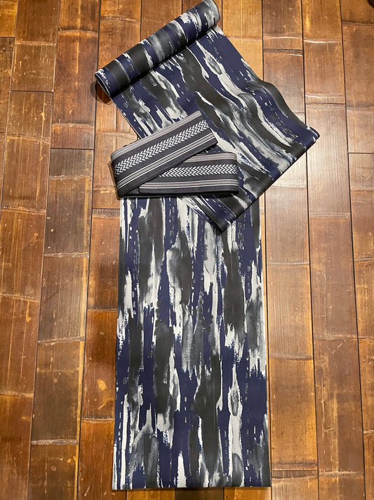 ASH GRACE Men's Yukata "Flow-dyed style/NAVY・GRAY"