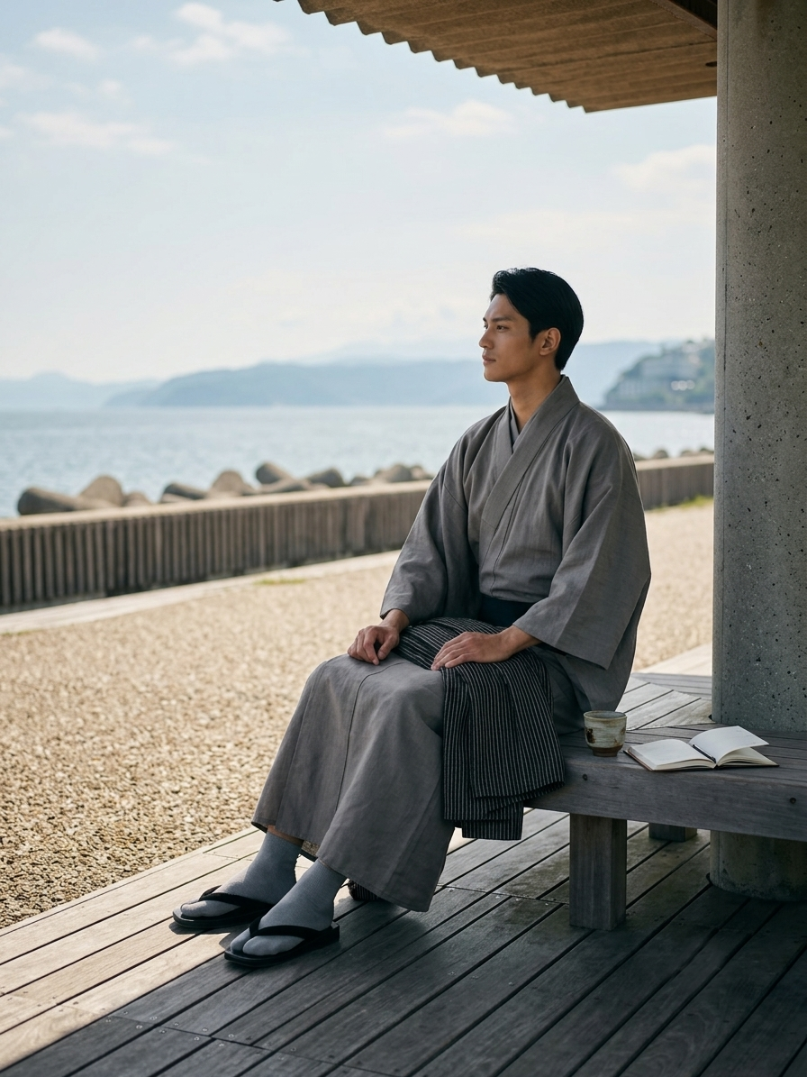 (SUI MEN) Soft wool yarn-dyed tweed kimono "Fully custom-made with single tailoring"