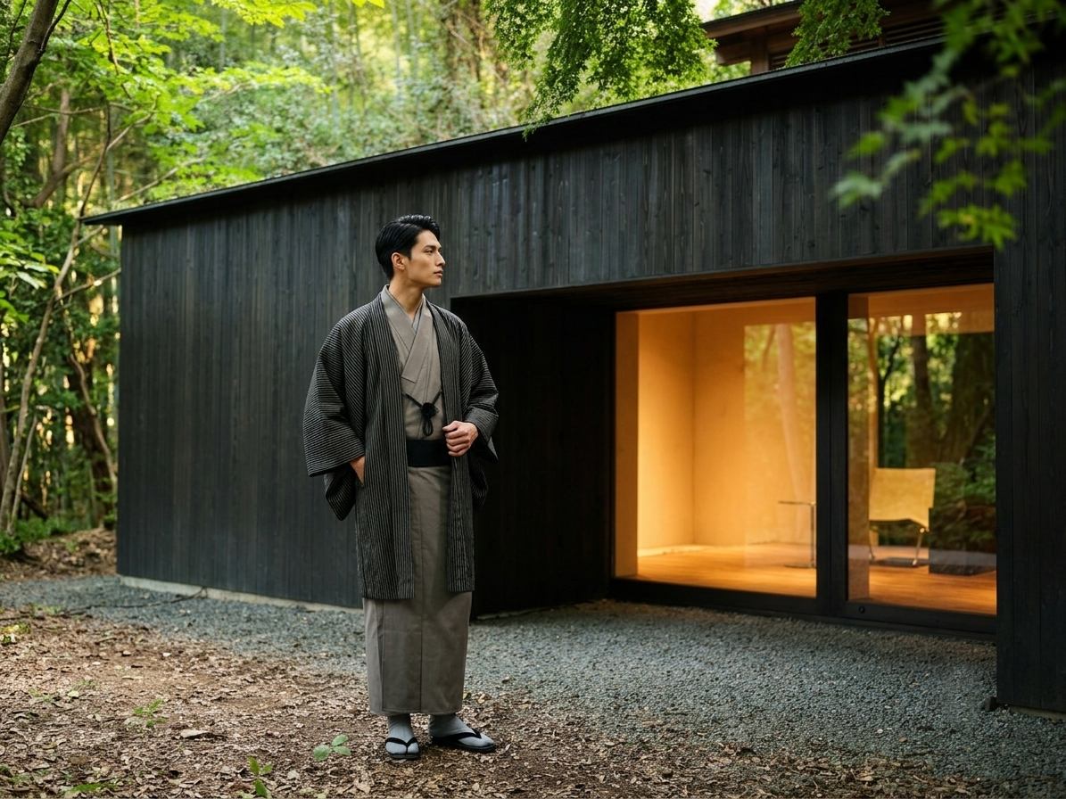 (SUI MEN) Soft wool yarn-dyed tweed kimono "Fully custom-made with single tailoring"