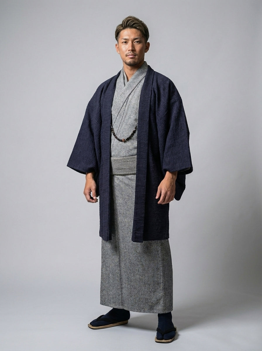 (SUI MEN/プレタ)ソフトウール先染めツイードキモノ「仕立て上品」◉Lサイズ