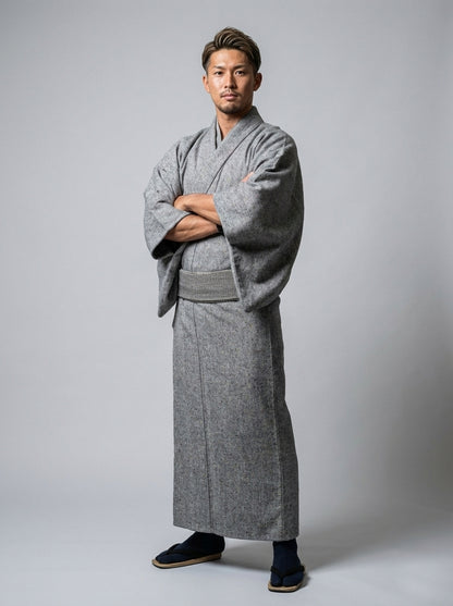 (SUI MEN/プレタ)ソフトウール先染めツイードキモノ「仕立て上品」◉Lサイズ