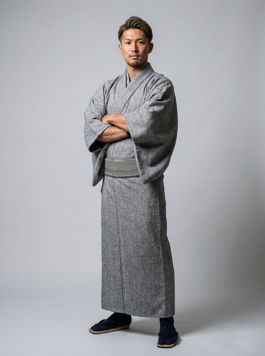 (SUI MEN/プレタ)ソフトウール先染めツイードキモノ「仕立て上品」◉Lサイズ