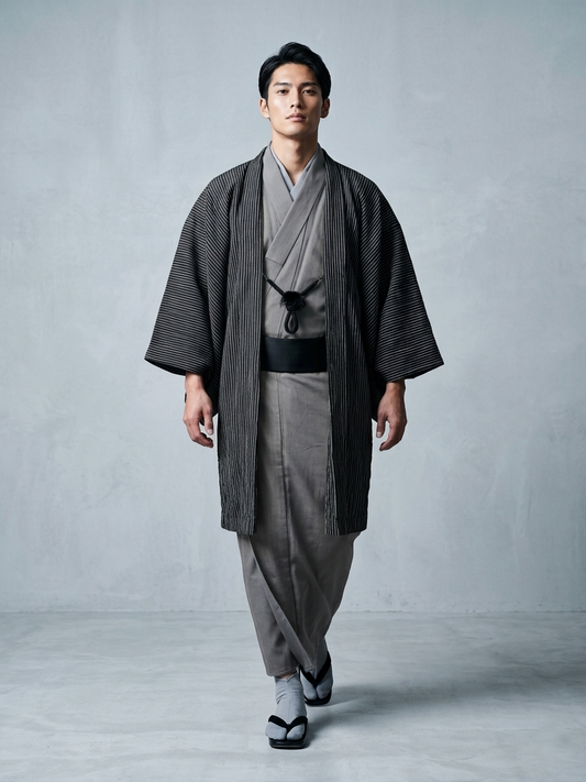 (SUI MEN) Soft wool yarn-dyed tweed kimono "Fully custom-made with single tailoring"