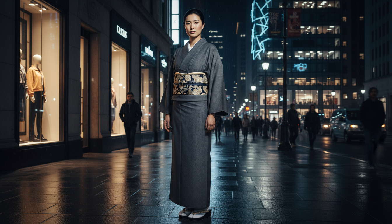 (KUON )ライトツイルストレッチデニムキモノ「フルオーダー単仕立て付き」