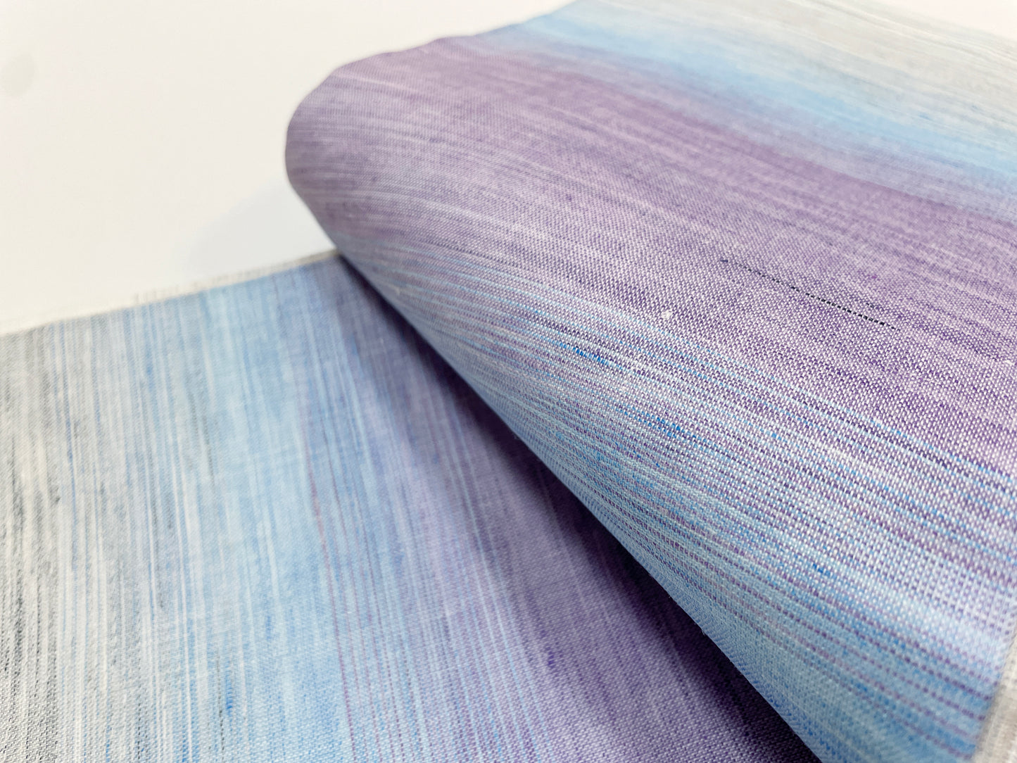 Thin linen obi "Blurred weave (purple/sky blue)" 