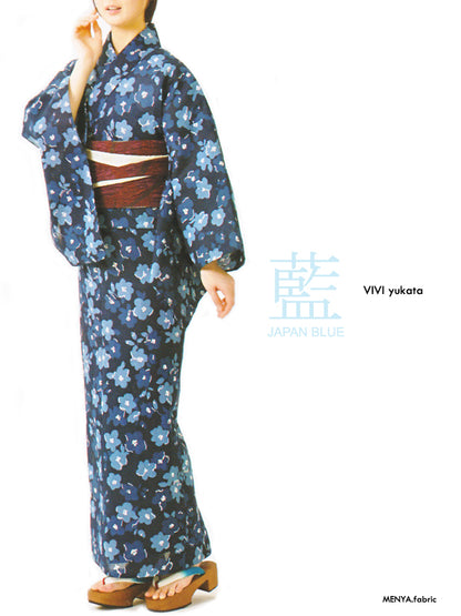 VIVI Women's Indigo Dyed Yukata "Bouquet"