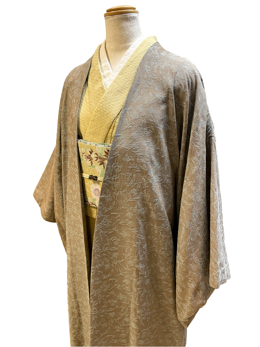 (KUON) Yarn-dyed jacquard coat "Hibiscus" with single tailoring 