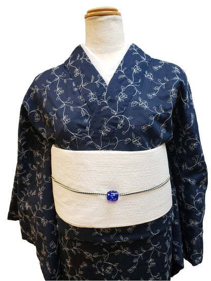 (KUON) Cotton Kimono "Floral Lace" with Single-Sided 