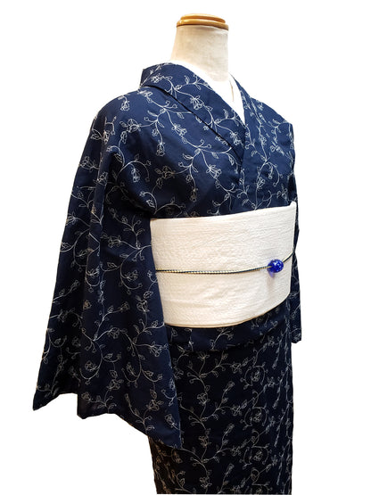 (KUON) Cotton Kimono "Floral Lace" with Single-Sided 