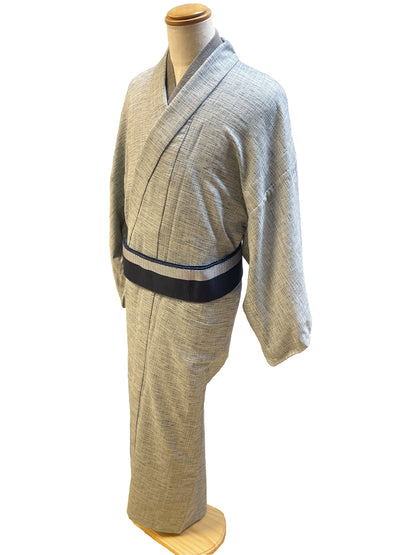 (SUI MEN/Pret-a-porter) Donsu-woven cotton kimono "Varied stripes and checkered pattern" Single-ply/Men's size L 