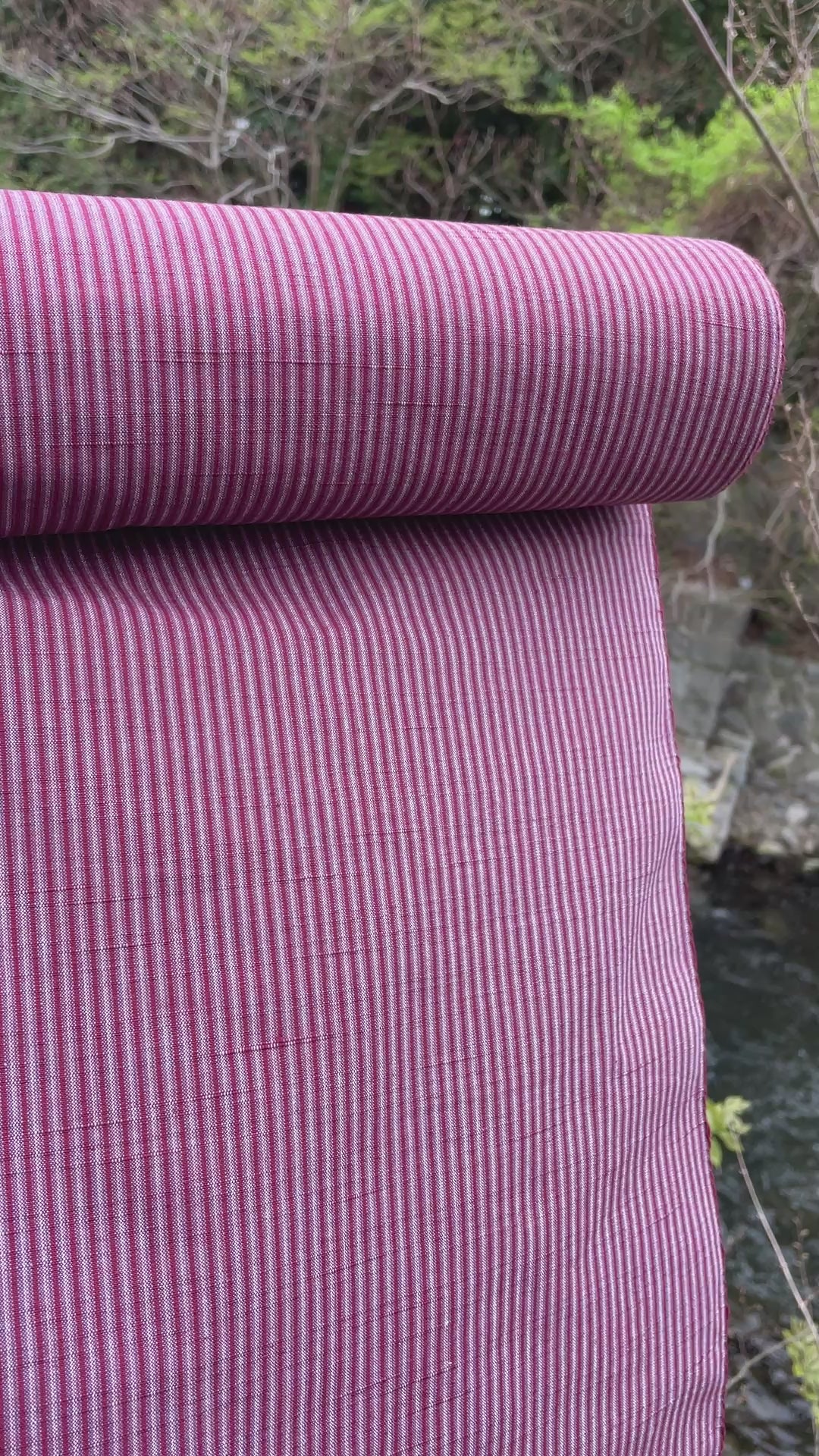 みちのく木綿「子持ち縞/Color:蘇芳Suo」単衣仕立て付き – MENYA FABRIC