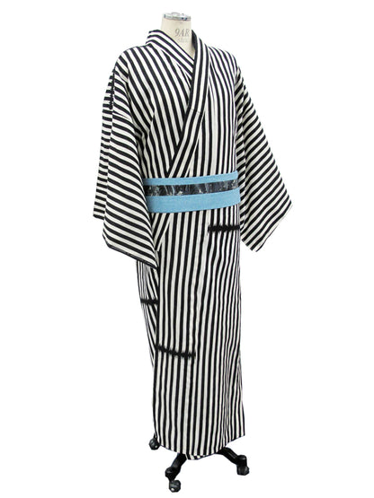 Sankatsuzome "Cotton Tsumugi Yukata/Stripes/Black &amp; White"