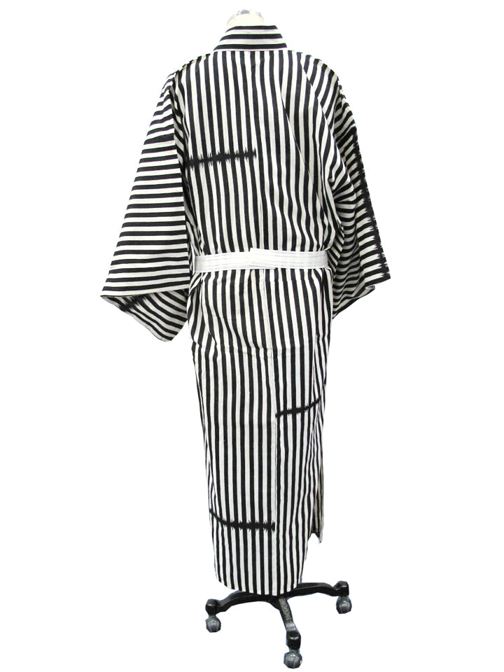 Sankatsuzome "Cotton Tsumugi Yukata/Stripes/Black &amp; White"