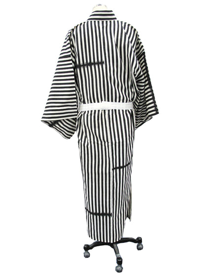 Sankatsuzome "Cotton Tsumugi Yukata/Stripes/Black &amp; White"