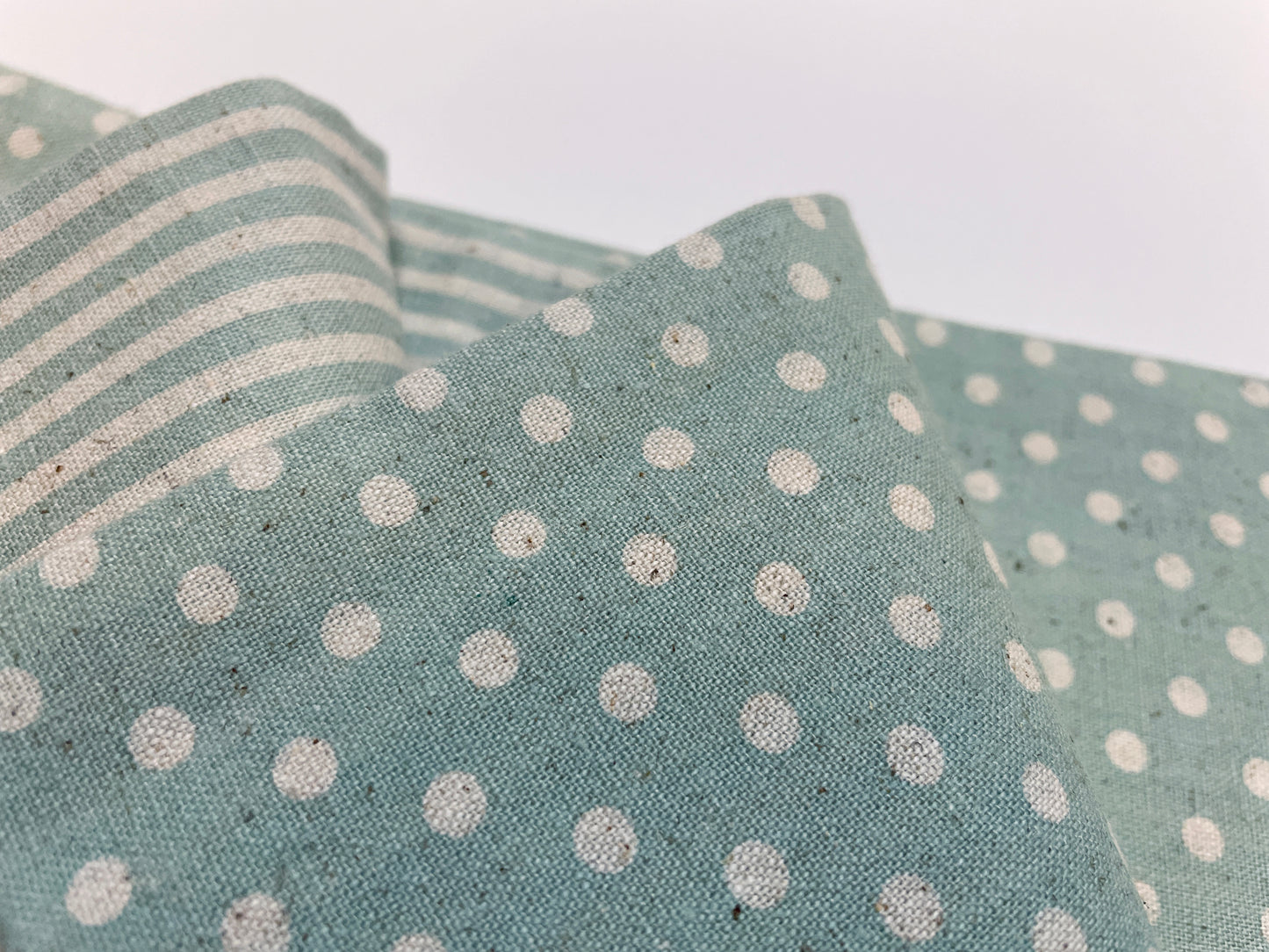 Cotton-linen double-sided narrow obi (polka dots and stripes) 