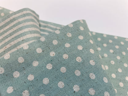 Cotton-linen double-sided narrow obi (polka dots and stripes) 